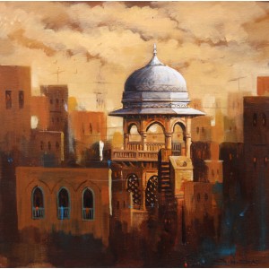 G. N. Qazi, 14 x 14 inch, Acrylic on Canvas, Cityscape Painting, AC-GNQ-052
